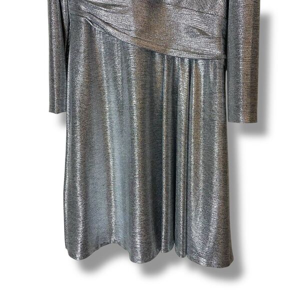 NWT Ralph Lauren Sz 14 Long Sleeve Cocktail Dress Metallic Silver Gray Faux Wrap - Picture 4 of 10